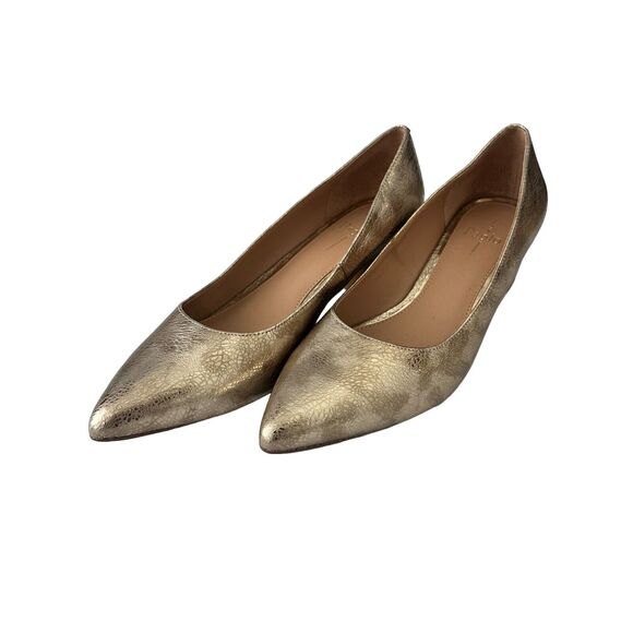 Linea Paolo Pump 10M Silver Metallic Leather Pointed Toe Block High Heels Crack - Picture 2 of 11